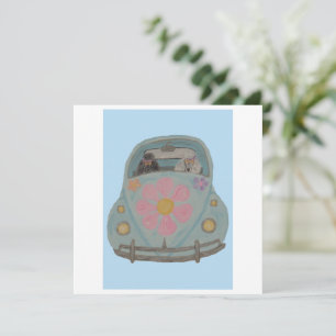 Hippie-poedels in hun Love-auto voor Flower Childr