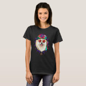 Hippie Pomeranian Tie Dye Peace Sign Psychedelic D T-shirt (Voorkant volledig)