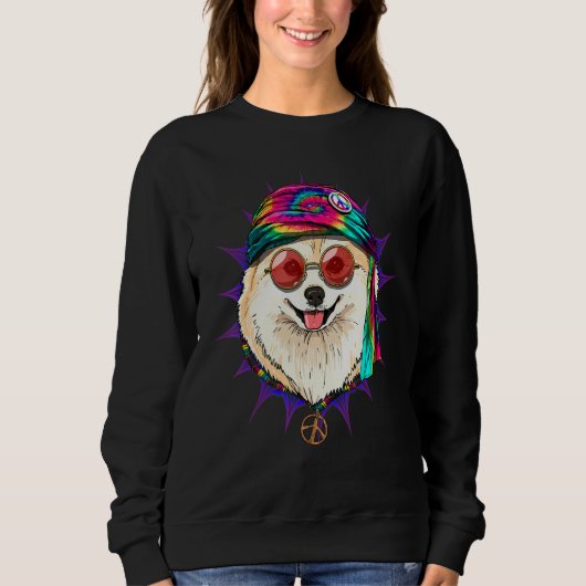 Hippie Pomeranian Tie Dye Peace Sign Psychedelic D Trui (Voorkant)