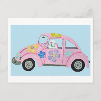 Hippie Poodle in Flower Child Liefdesauto Uitnodiging Briefkaart
