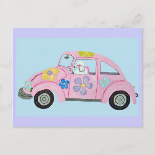 Hippie Poodle in Flower Child Liefdesauto Uitnodiging Briefkaart