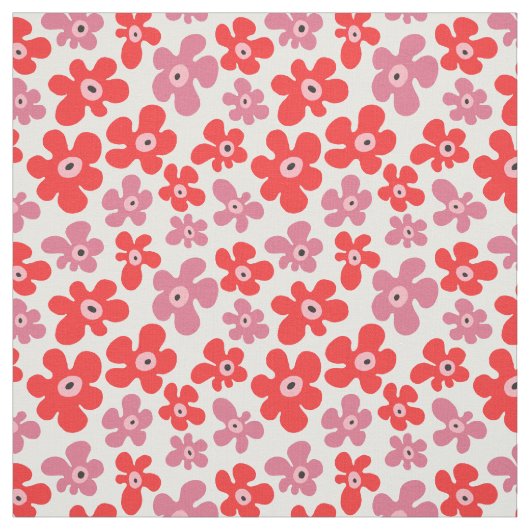 Hippie Poppy Flowers Red Pink Floral Pattern Stof (Swatch)