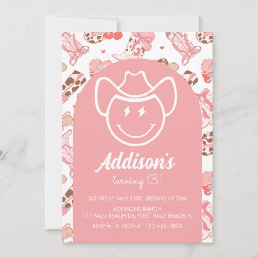 Hippie Preppy Cowgirl Verjaardagsuitnodiging Kaart (Voorkant)