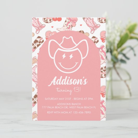 Hippie Preppy Cowgirl Verjaardagsuitnodiging Kaart (Staand voorkant)