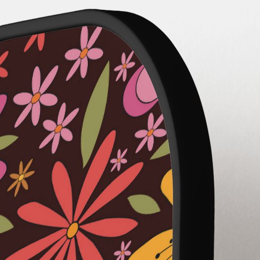 Hippie Psychedelic 70s Groovy Bloemen Oog Aangepas Pickleball Paddle (Links Detail)