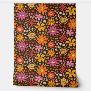 Hippie Psychedelic 70s Groovy Bloemen Oogpatroon Behang