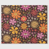 Hippie Psychedelic 70s Groovy Bloemen Oogpatroon Cadeaupapier (Vlak)