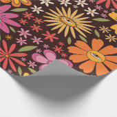 Hippie Psychedelic 70s Groovy Bloemen Oogpatroon Cadeaupapier (Hoek)