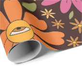 Hippie Psychedelic 70s Groovy Bloemen Oogpatroon Cadeaupapier (Rol Hoek)