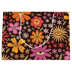 Hippie Psychedelic 70s Groovy Bloemen Oogpatroon Groot Cadeauzakje