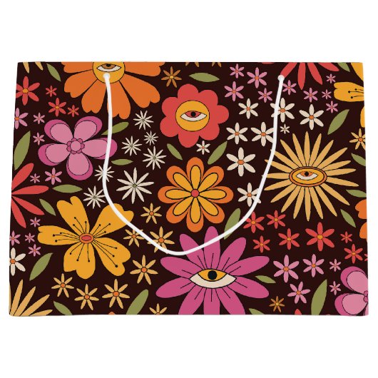 Hippie Psychedelic 70s Groovy Bloemen Oogpatroon Groot Cadeauzakje (Voorkant)