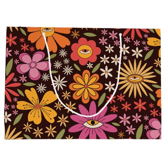 Hippie Psychedelic 70s Groovy Bloemen Oogpatroon Groot Cadeauzakje (Achterkant)