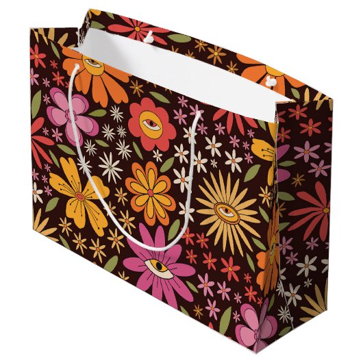 Hippie Psychedelic 70s Groovy Bloemen Oogpatroon Groot Cadeauzakje (Achterkant Gekanteld)