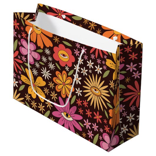 Hippie Psychedelic 70s Groovy Bloemen Oogpatroon Groot Cadeauzakje (Voorkant Gekanteld)
