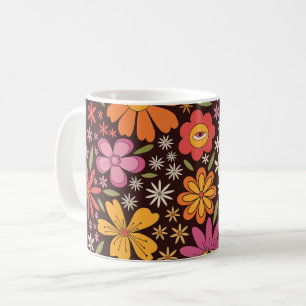 Hippie Psychedelic 70s Groovy Bloemen Oogpatroon Koffiemok
