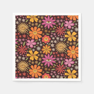 Hippie Psychedelic 70s Groovy Bloemen Oogpatroon Servet