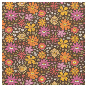 Hippie Psychedelic 70s Groovy Bloemen Oogpatroon Stof
