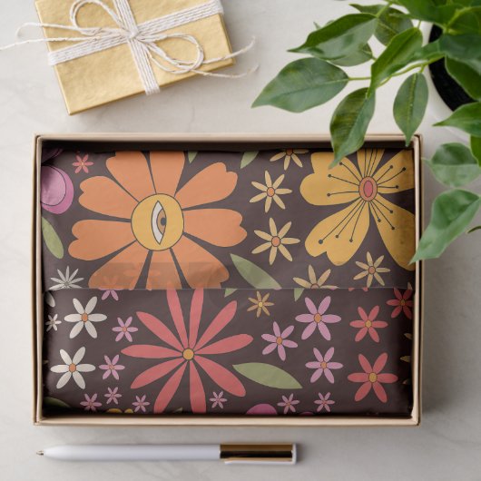 Hippie Psychedelic 70s Groovy Bloemen Oogpatroon Tissuepapier (Geschenk)