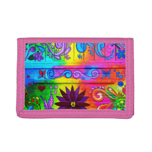 hippie psychedelic wallet drievoud portemonnee