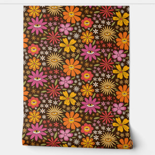Hippie Psychedelische 70s Groovy Bloemen Oog Patro Behang