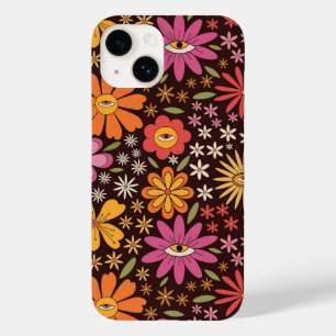 Hippie psychedelische 70s groovy bloemen oogpatroo Case-Mate iPhone 14 hoesje
