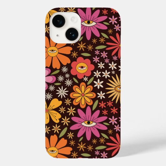 Hippie psychedelische 70s groovy bloemen oogpatroo Case-Mate iPhone case (Achterkant)