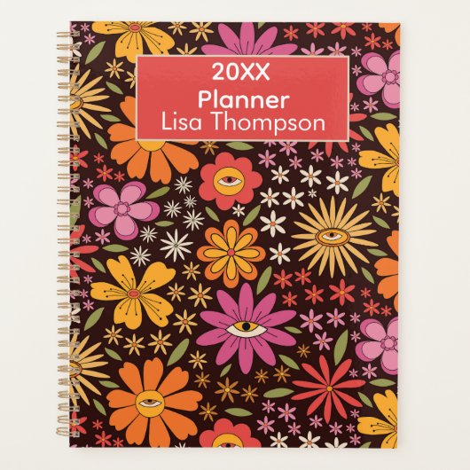 Hippie Psychedelische Groovy Bloemen Oog Gepersona Planner (Voorkant)