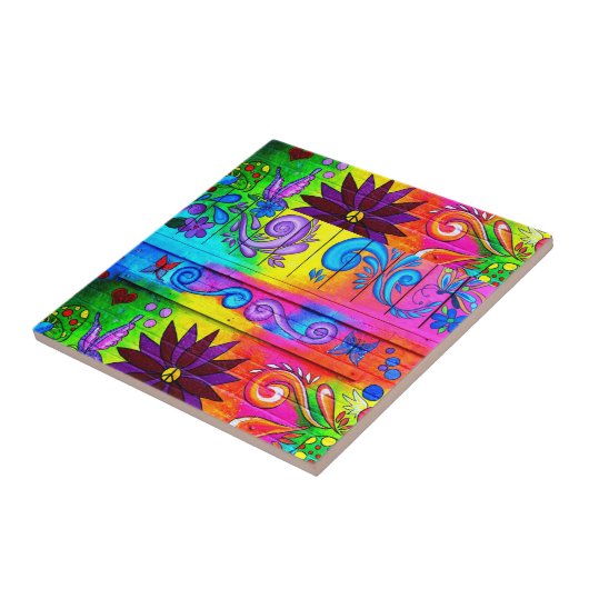 hippie psychedelische tegel tegeltje (Zijkant)
