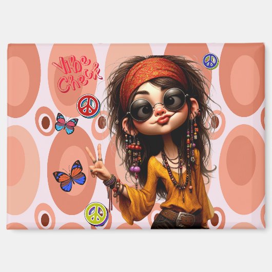 Hippie Quirky Girl Vibe Check Magneet (Voorkant)
