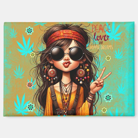 Hippie Quirky Peace & Love Magnet (Voorkant)