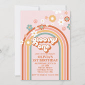 Hippie Rainbow Groovy One 1st Birthday Invitation Kaart (Voorkant)