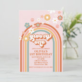 Hippie Rainbow Groovy One 1st Birthday Invitation Kaart (Staand voorkant)