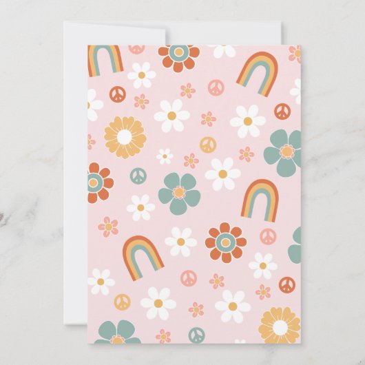 Hippie Rainbow Groovy One 1st Birthday Invitation Kaart (Achterkant)