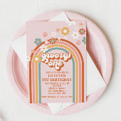 Hippie Rainbow Groovy One 1st Birthday Invitation Kaart