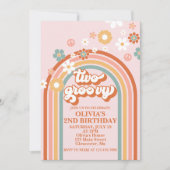 Hippie Rainbow Two Groovy 2e verjaardag Uitnodigin Kaart (Voorkant)