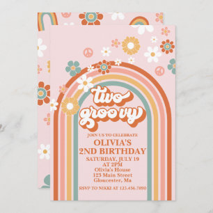Hippie Rainbow Two Groovy 2e verjaardag Uitnodigin Kaart