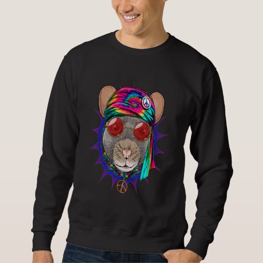 Hippie Rat Mouse Tie Dye Peace Sign Psychedelic an Trui (Voorkant)