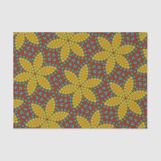 Hippie Red Blue Yellow Green Ethnic Trippy Floral Tissuepapier (Voorkant)