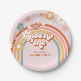 Hippie Regenboog Groovy Eerste Verjaardag Papieren Bordje