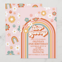 Hippie Regenboog Twee Groovy 2de Verjaardagsuitnod