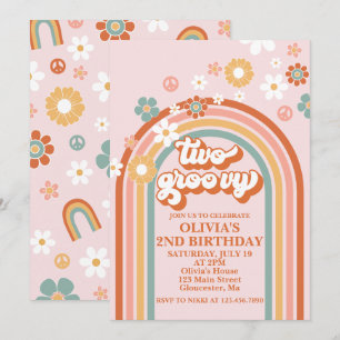 Hippie Regenboog Twee Groovy 2de Verjaardagsuitnod Kaart