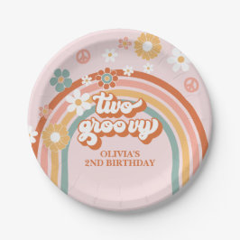 Hippie Regenboog Twee Groovy 2e Verjaardag Papieren Bordje