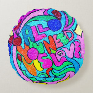 hippie retro 70 ' s roovy love paté rond kussen