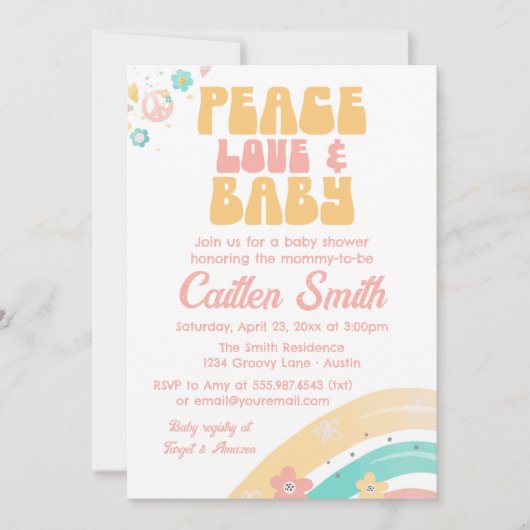 Hippie Retro Baby shower Groovy Pastels Peace Love Kaart (Voorkant)