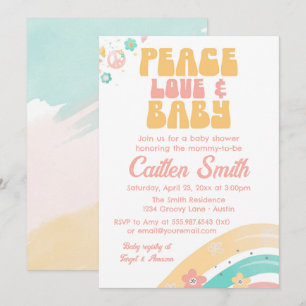 Hippie Retro Baby shower Groovy Pastels Peace Love Kaart