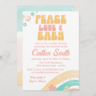 Hippie Retro Baby shower Groovy Pastels Peace Love Kaart