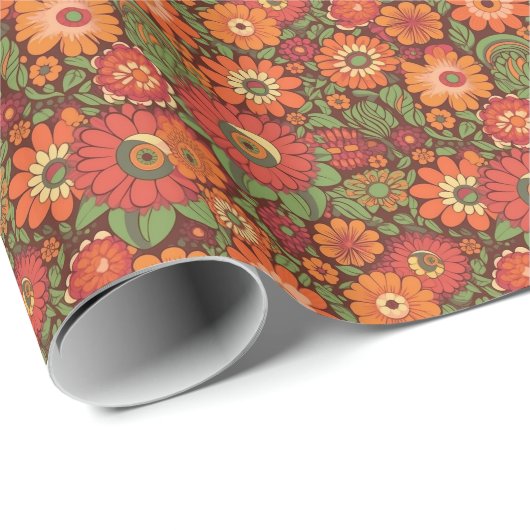 Hippie Retro Bloemen Cadeaupapier (Rol Hoek)