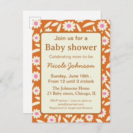 Hippie retro daisy baby shower uitnodiging briefkaart (Voorkant / Achterkant)