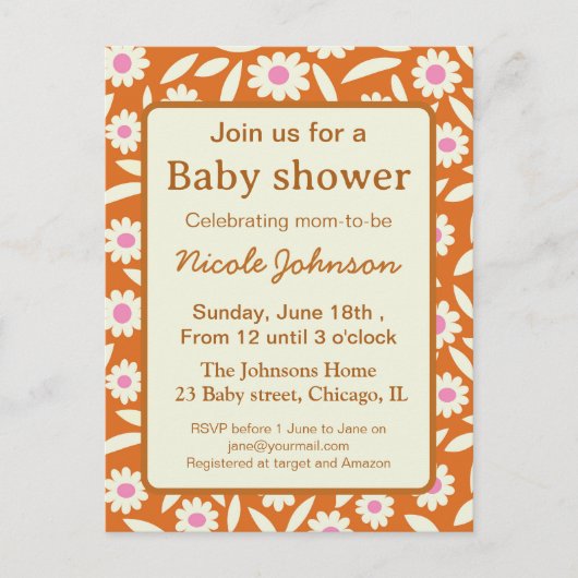 Hippie retro daisy baby shower uitnodiging briefkaart (Voorkant)