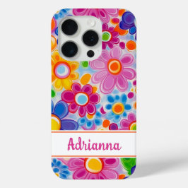 Hippie Retro Groovy Bloemstuk Persoonlijk iPhone 15 Pro Case